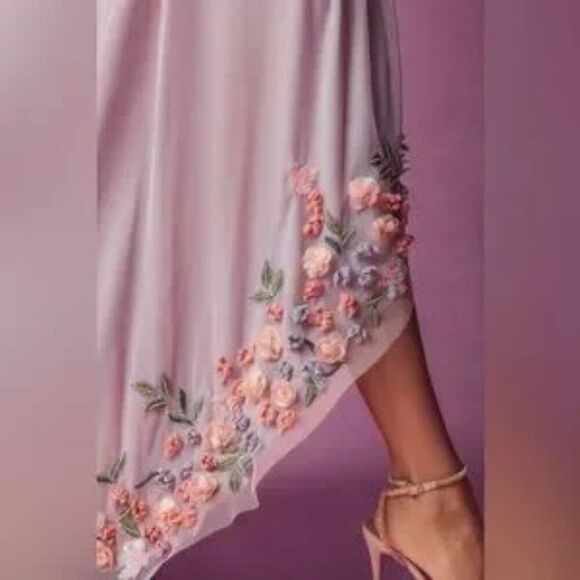 Mac Duggal 9236 Size 14 One Shoulder Trapeze Floral Hem High Low Gown Maxi Dress - Picture 10 of 11